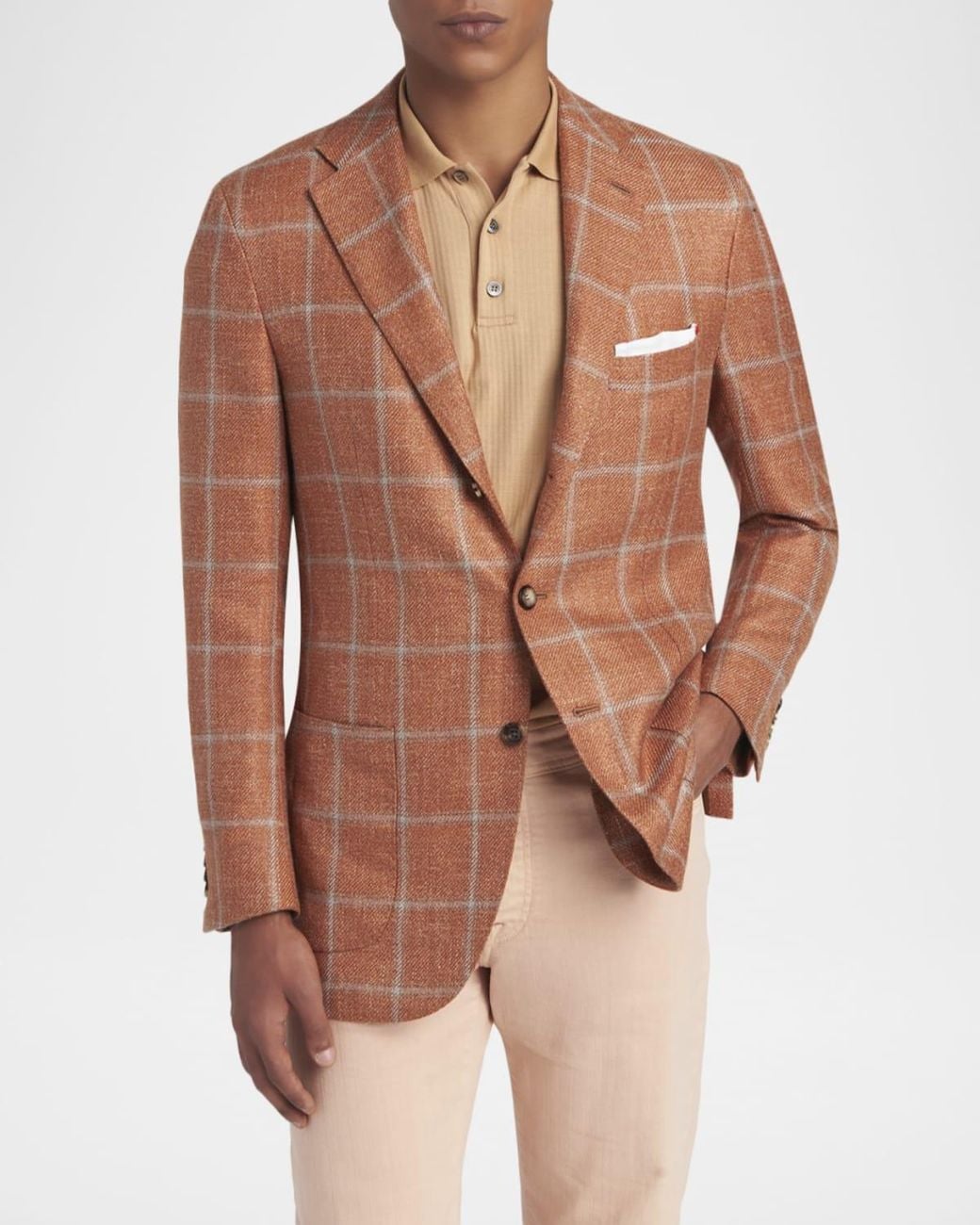 Kiton Brown Apos;S Windowpane Check Cashmere-Blend Blazer for men