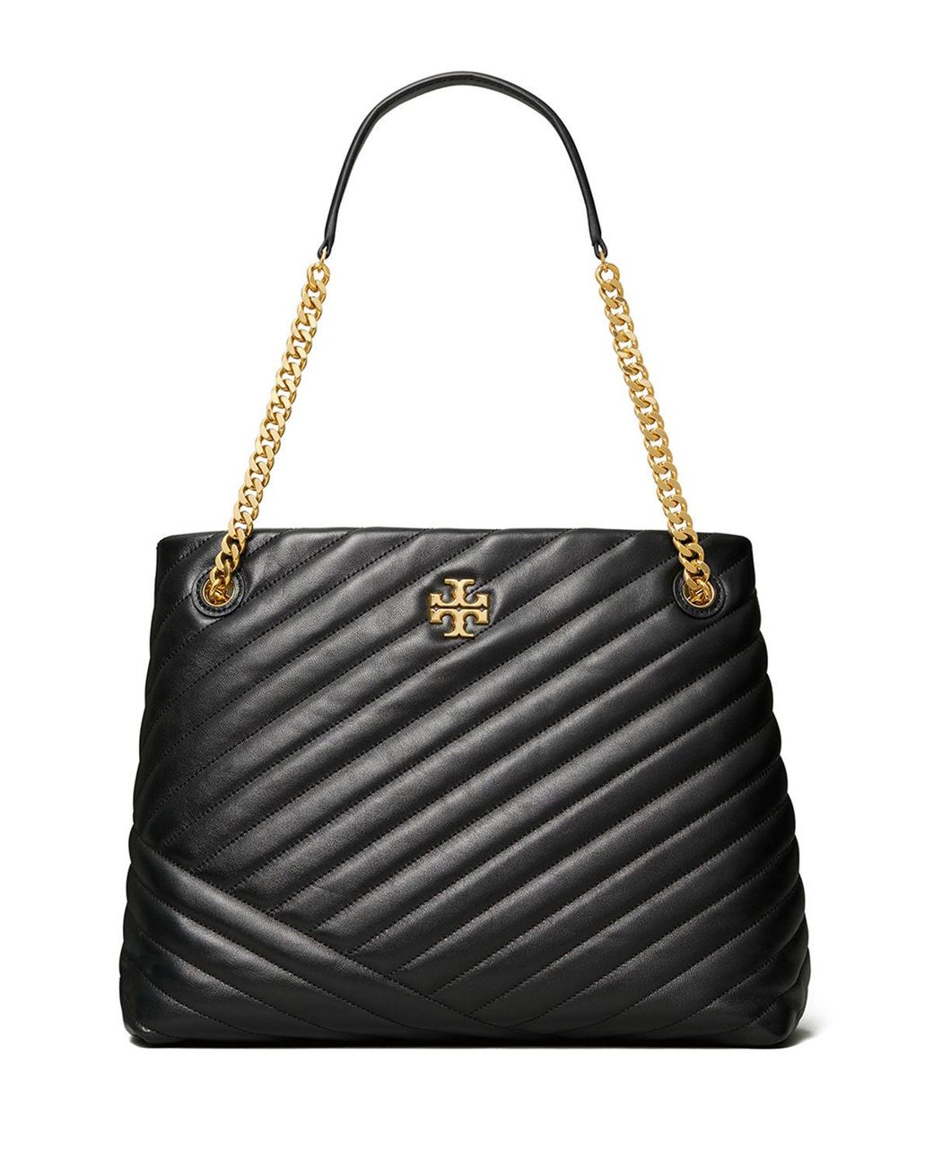 Tory Burch Kira Chevron Leather Tote in Black | Lyst