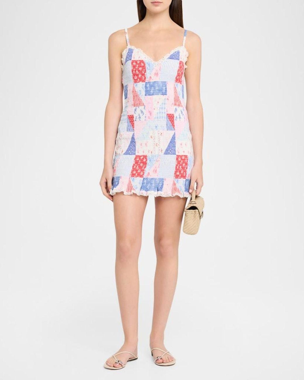 LoveShackFancy White Solier Patchwork Floral Mini Dress