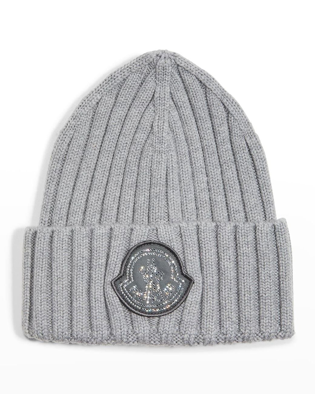 Moncler Rhinestone Logo Beanie in Gray | Lyst