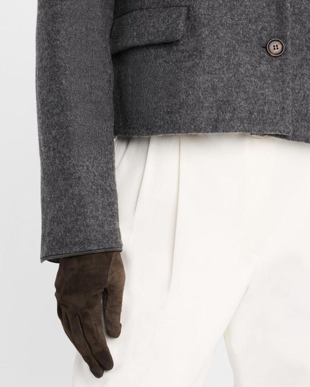 Brunello Cucinelli Gray Fluid Wool Double-Faced Crop Jacket