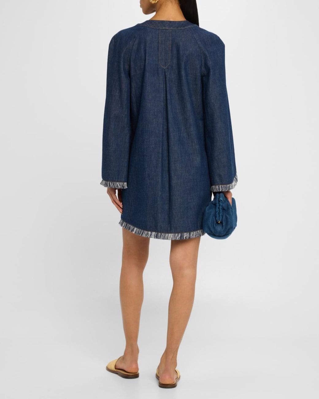 Zimmermann Rhiannon Tie-Detailed Frayed Denim Mini Dress in Blue | Lyst