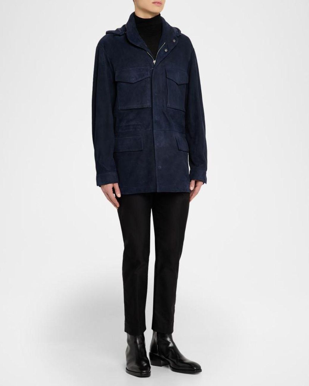 Tom Ford Blue Apos;S Suede Hooded Field Jacket for men
