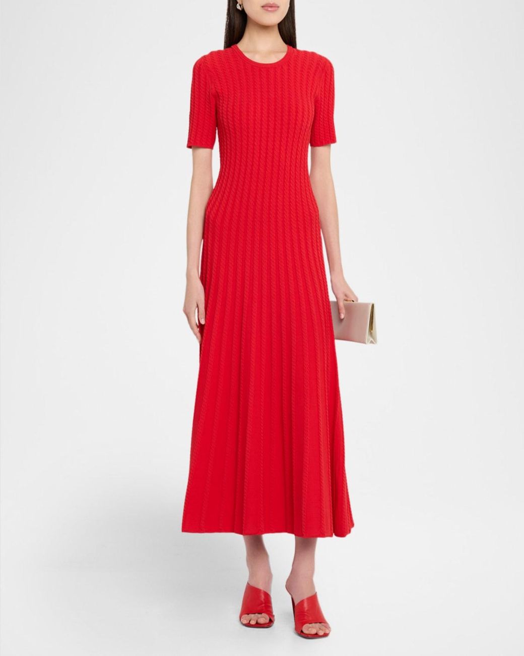 Jason Wu Red Cable-Knit Midi Sweater Dress