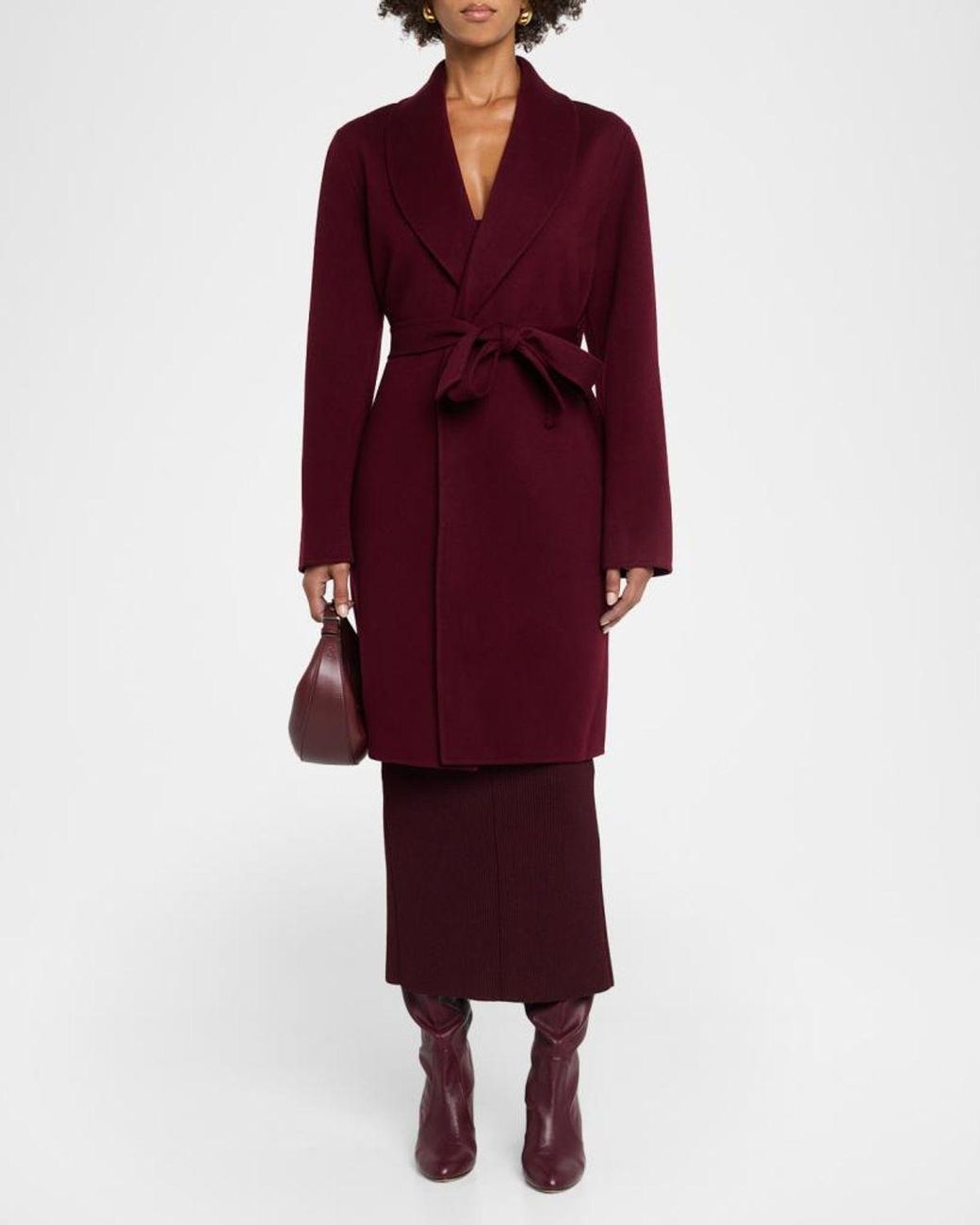 Sofiacashmere Red Double-Face Belted Wrap Coat