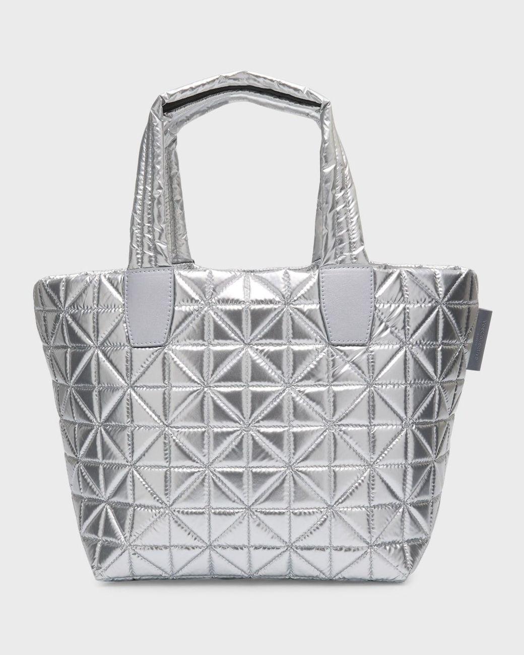 VEE COLLECTIVE Medium Metallic Quilted Tote Bag in Gray Lyst