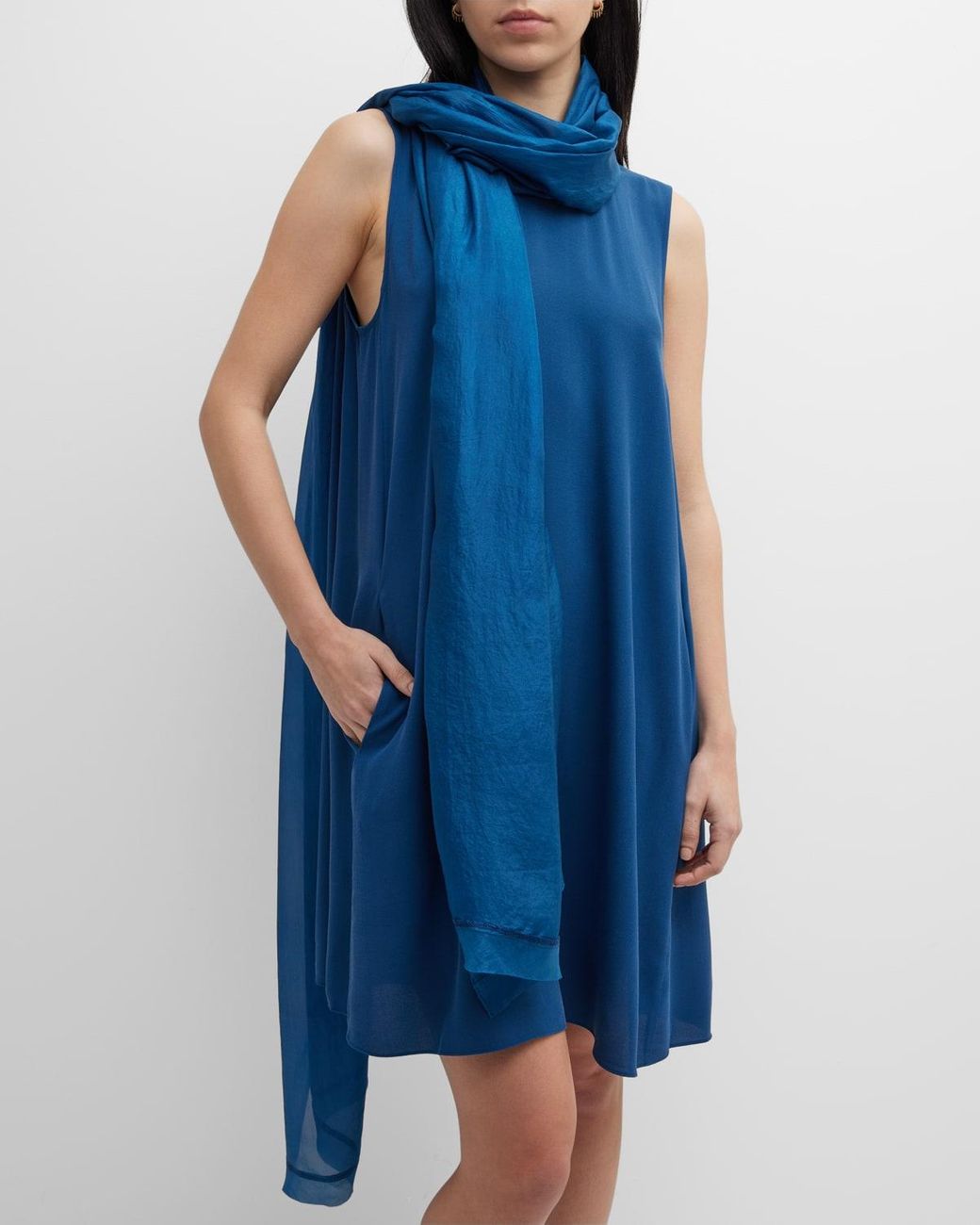 Eileen Fisher Washed Semisheer Silk Scarf in Blue Lyst