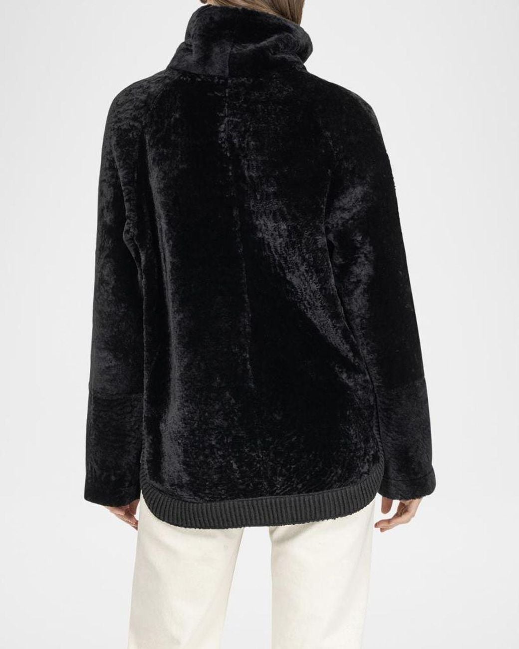 Gorski Black Textured Shearling Lamb Zip Jacket