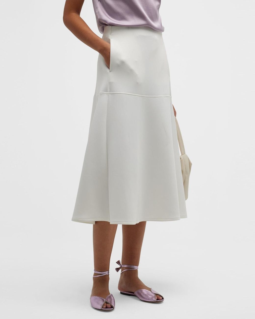 Max Mara Frine A-line Jersey Midi Skirt in White | Lyst