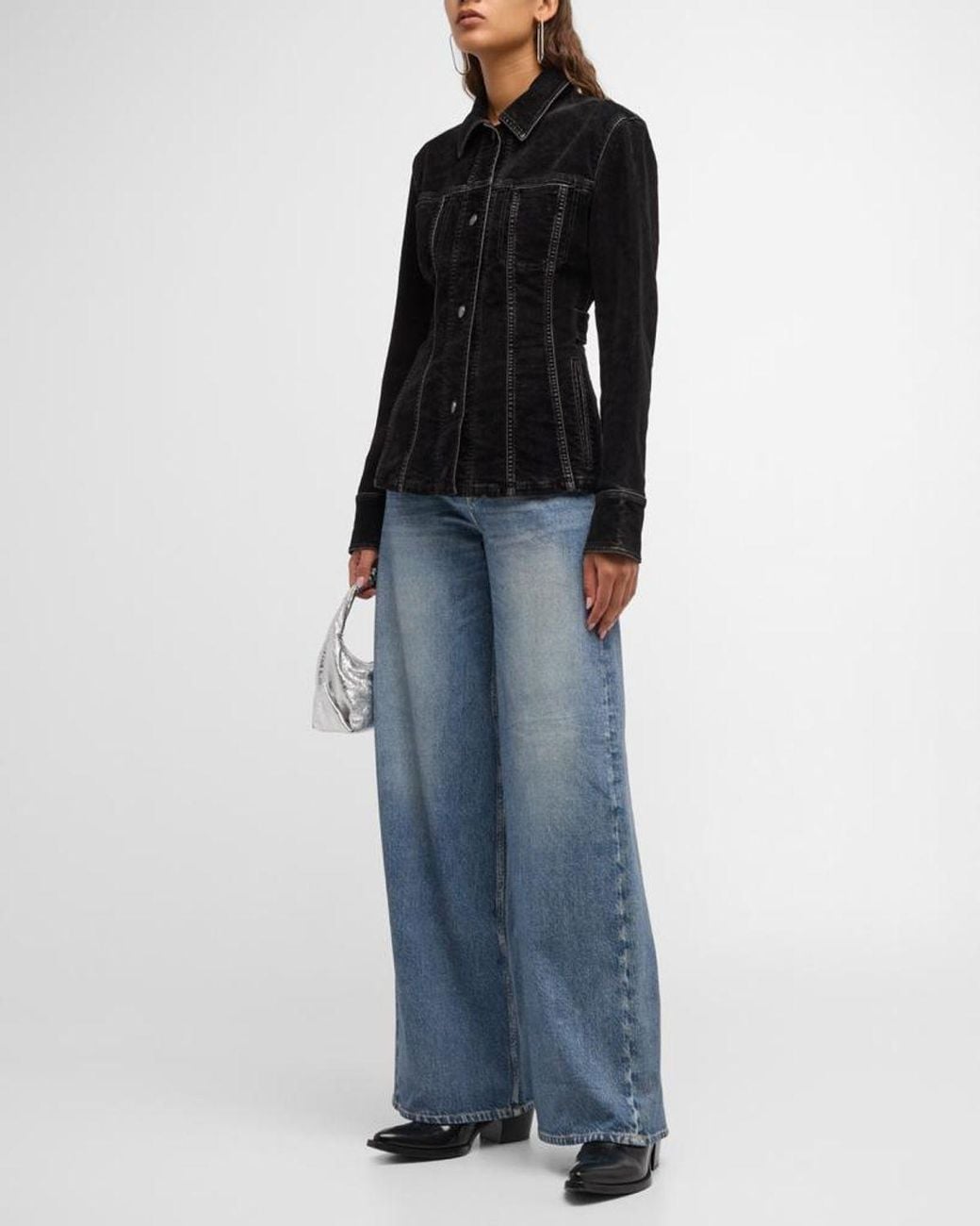 Rag & Bone Blue Rb Miramar Sofie Cotton-Terry Wide-Leg Jeans