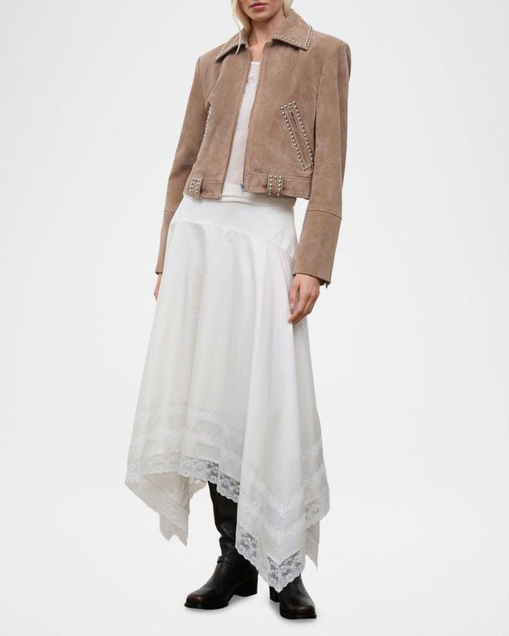 Staud Natural Hugo Studded Suede Jacket