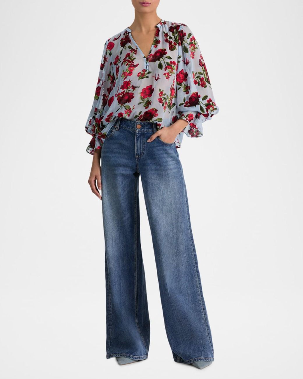 Alice + Olivia White Moranne Semi-Sheer Blouse