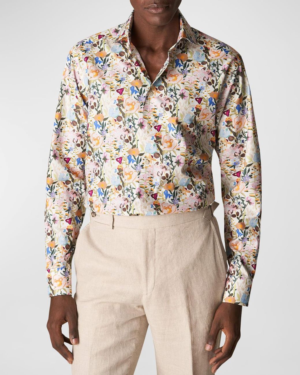 Eton Slim Fit Floral Melange Shirt in Natural for Men | Lyst