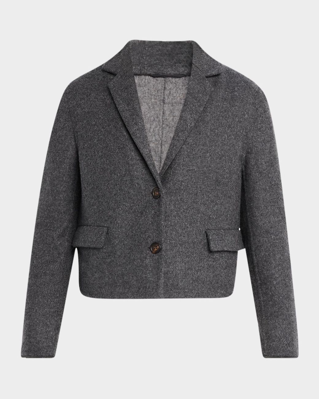 Brunello Cucinelli Gray Fluid Wool Double-Faced Crop Jacket