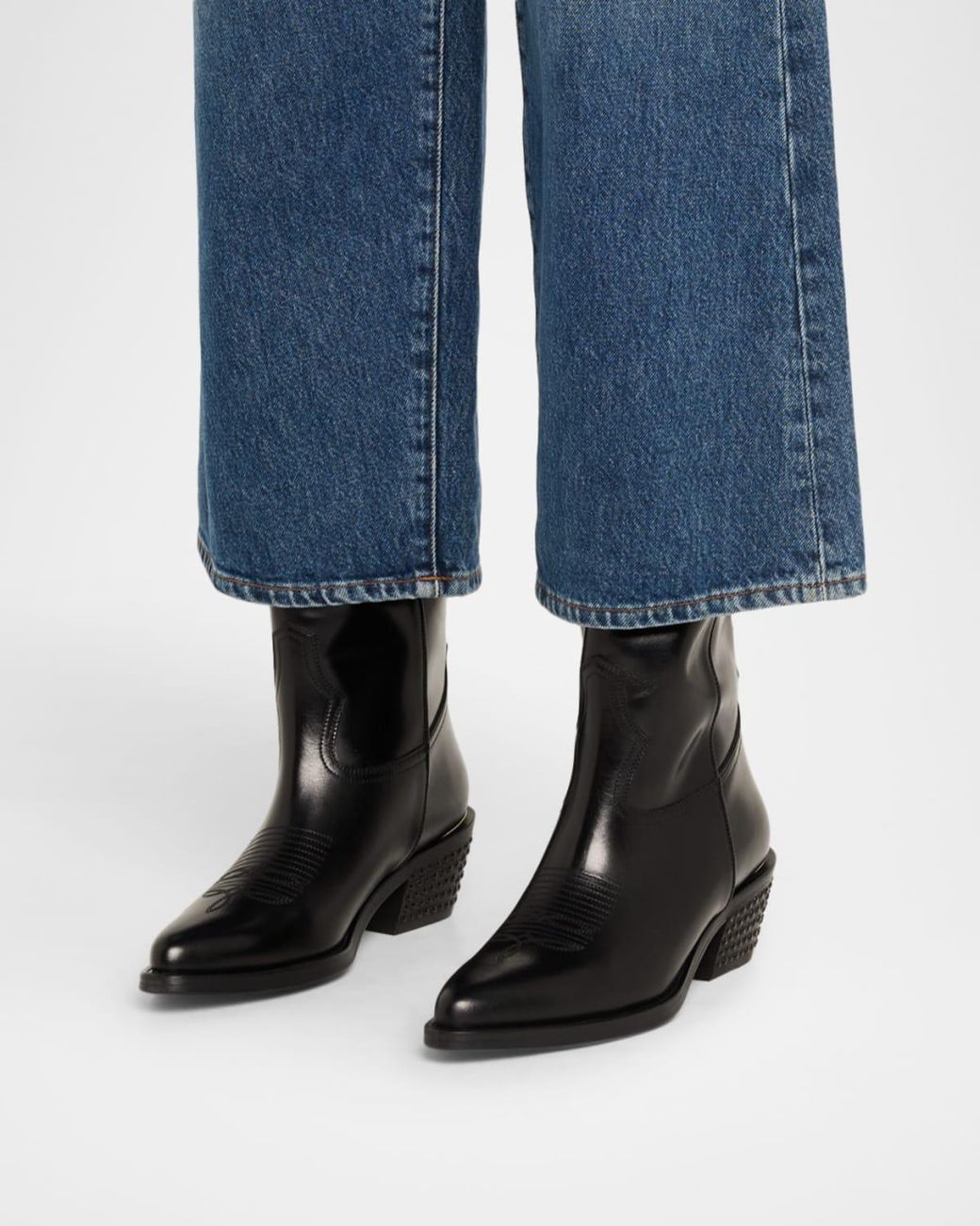 Partow Black Sharon Leather Cowboy Boots With Crystal-Embellished Heel