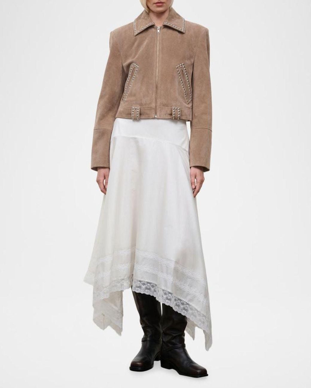 Staud Natural Hugo Studded Suede Jacket