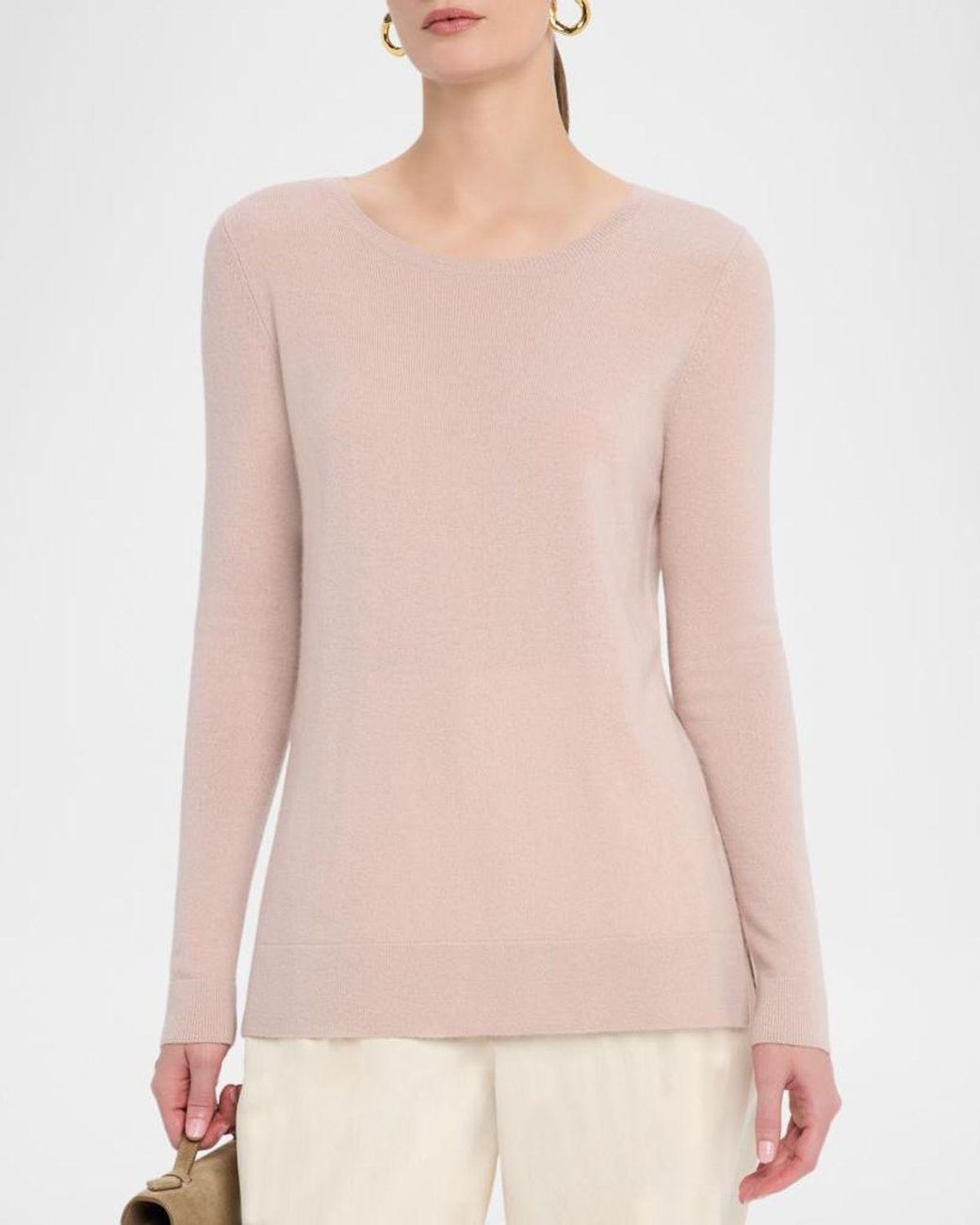 Neiman Marcus Pink Cashmere Basic Crewneck Top