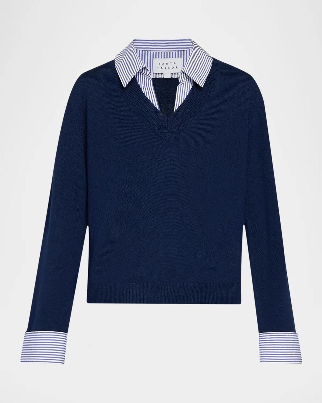 Tanya Taylor Esme Long-Sleeve Combo Polo Sweater in Blue | Lyst