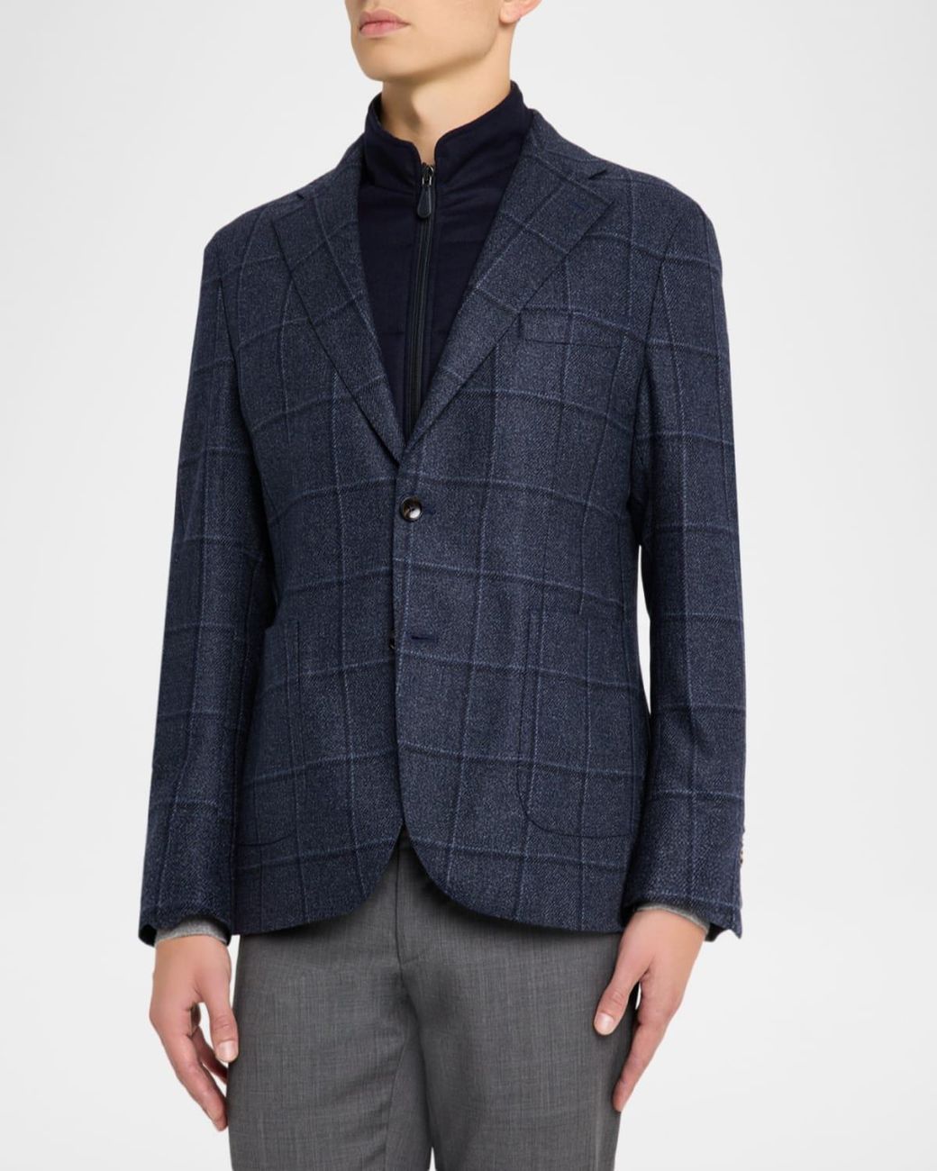 Neiman Marcus Blue Apos;S Windowpane Wool And Silk Sport Coat With Zip Vest for men