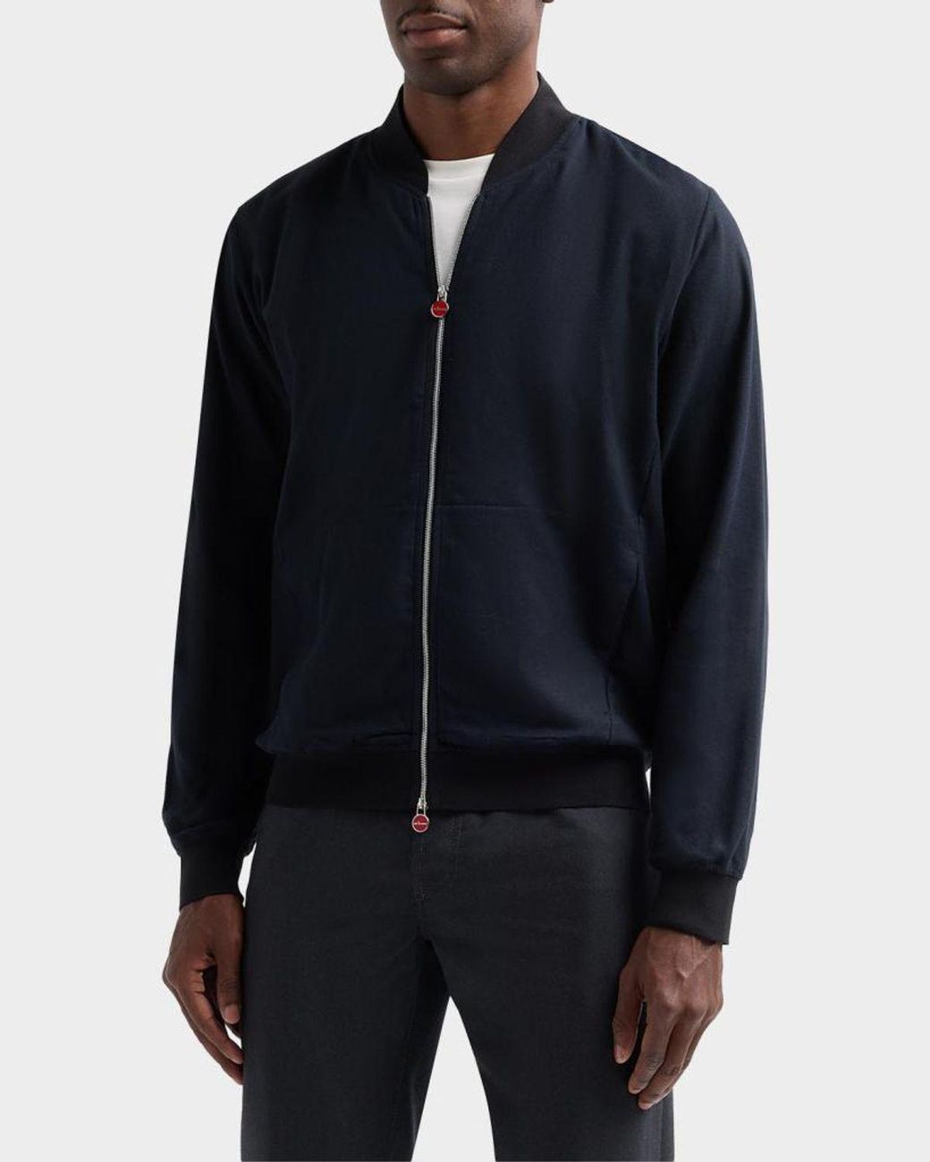 Kiton Blue Cotton Jersey Zip-Front Jacket for men