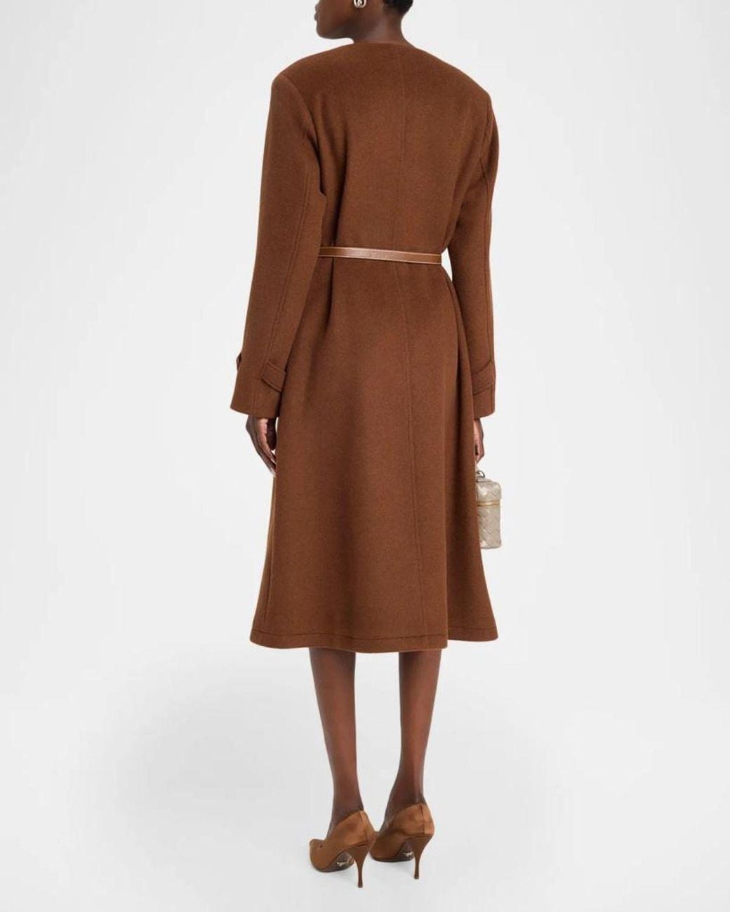 MILLY Brown Orly Belted Wool-Blend Coat