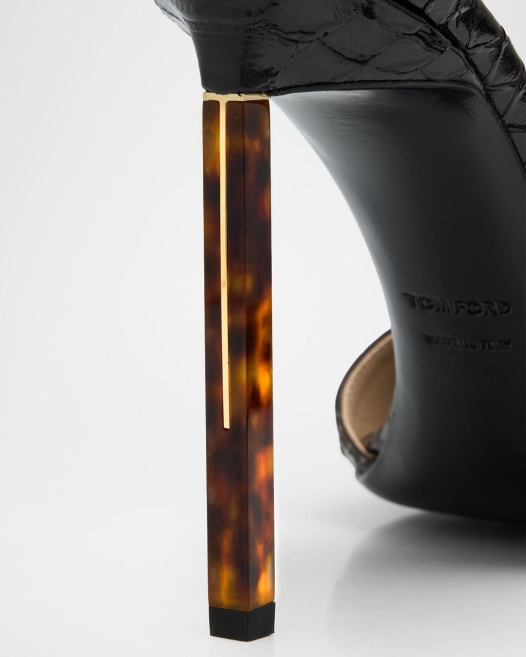 Tom Ford Python-Effect Stiletto T-Strap Pumps in Black | Lyst