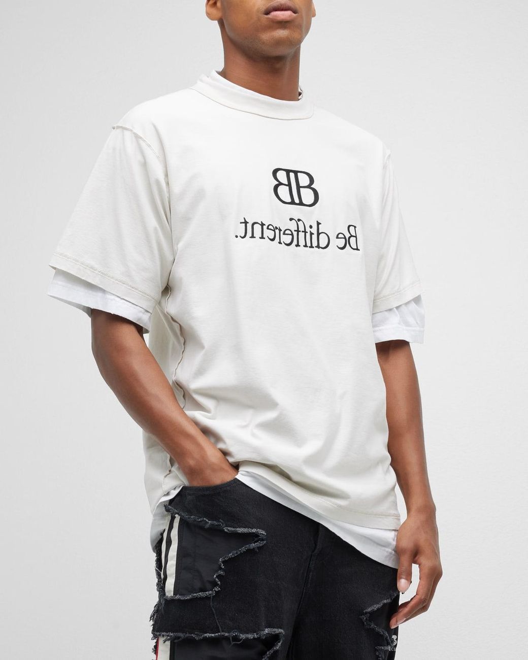 Balenciaga Be Different Long Layered T-shirt in White for Men | Lyst