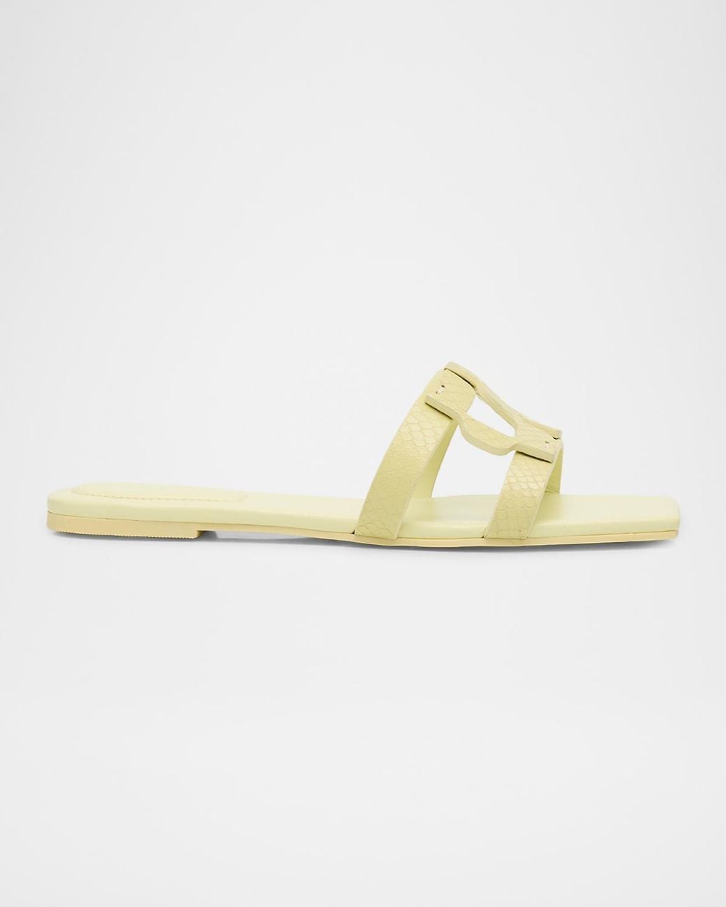 Jonathan Simkhai Metallic Monogram Snake-Embossed Leather Flat Slide Sandals