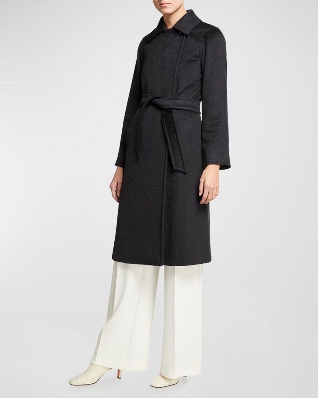 Max Mara Black Manuela Belted Wrap Coat