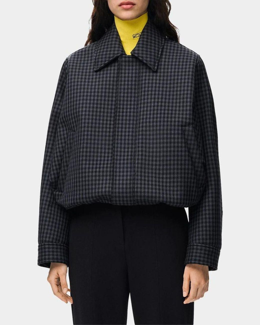 Loewe Blue Check Wool-Blend Drawstring Balloon Jacket