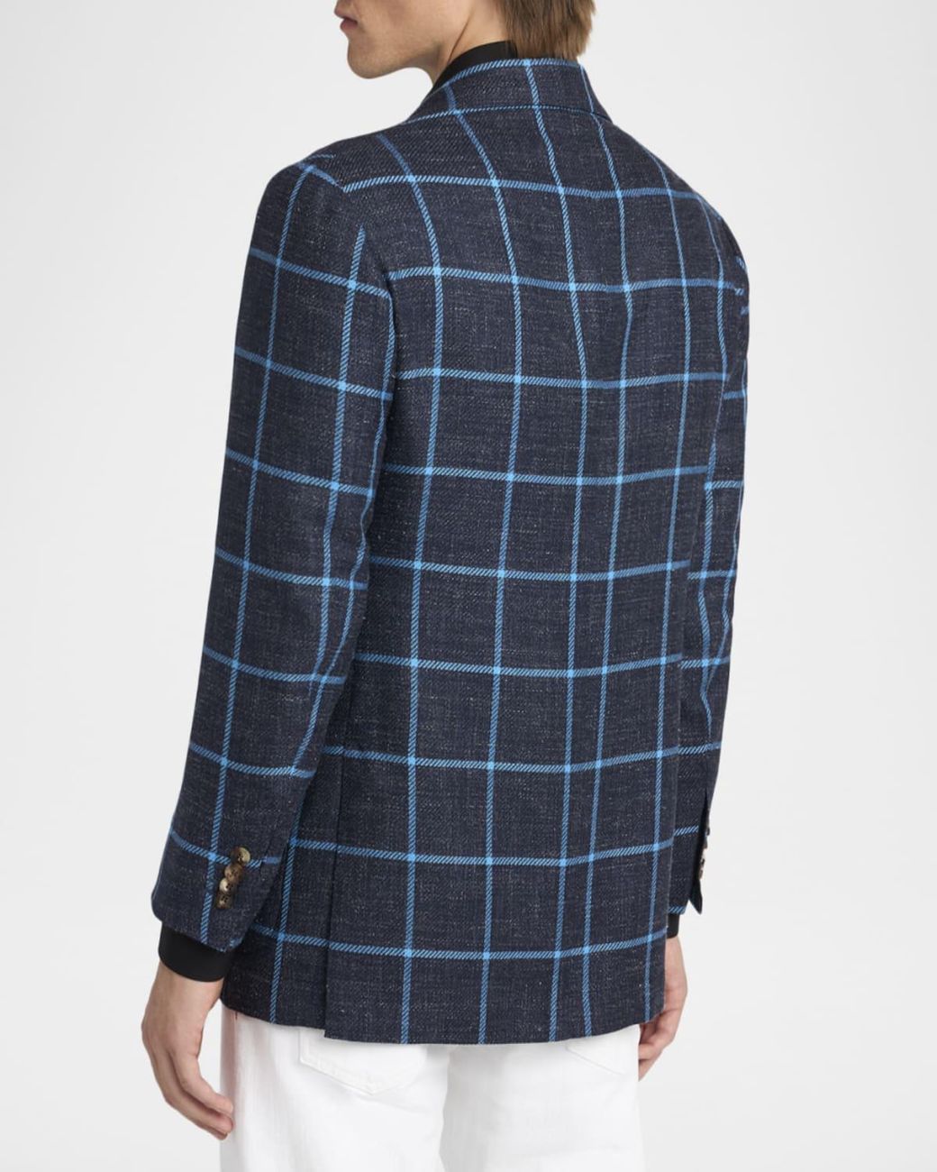 Kiton Blue Apos;S Windowpane Check Cashmere-Blend Blazer for men