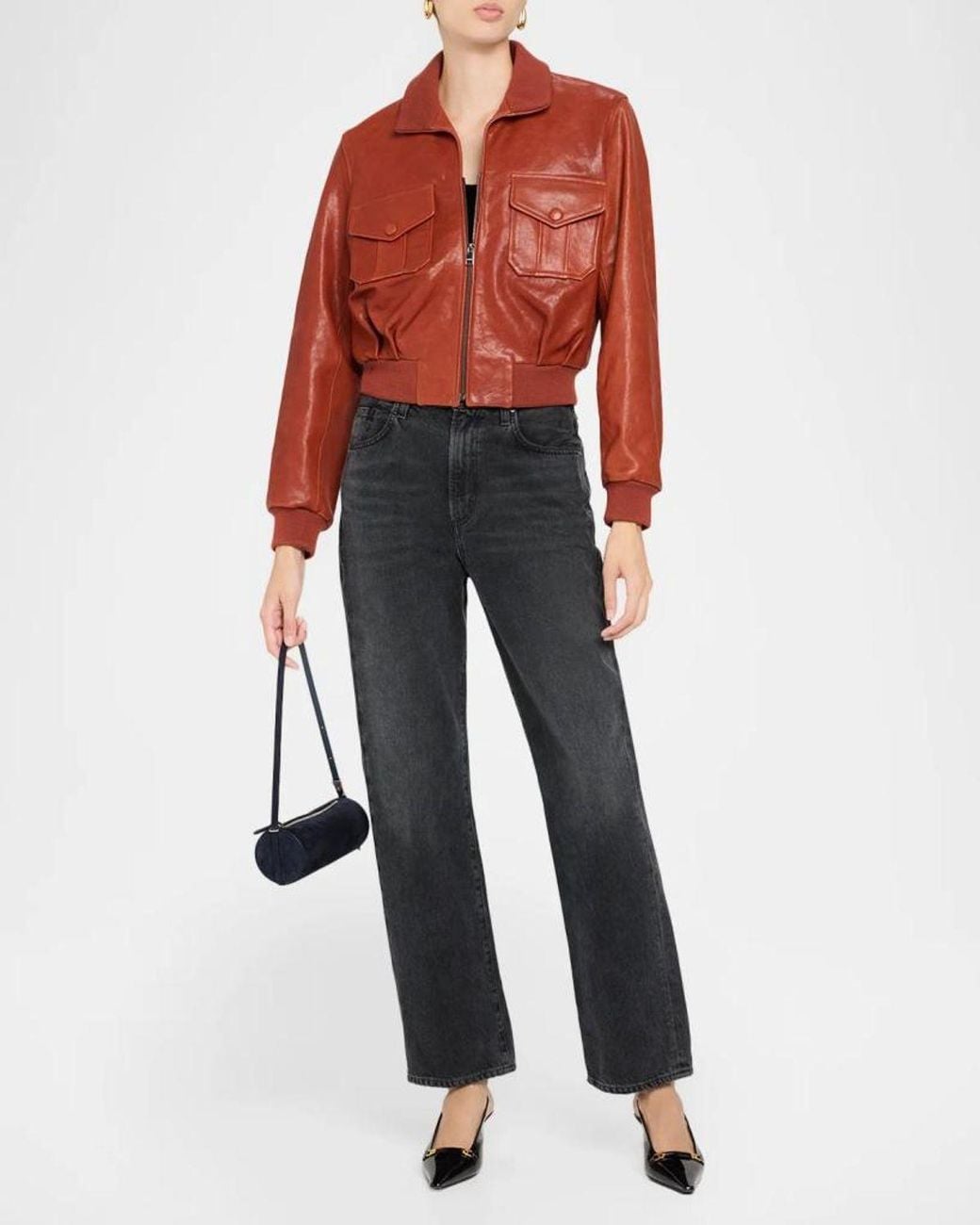 FRAME Red The Ace Leather Jacket