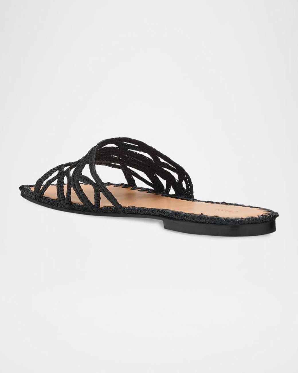 Odissi Black Evie Raffia Flat Slide Sandals