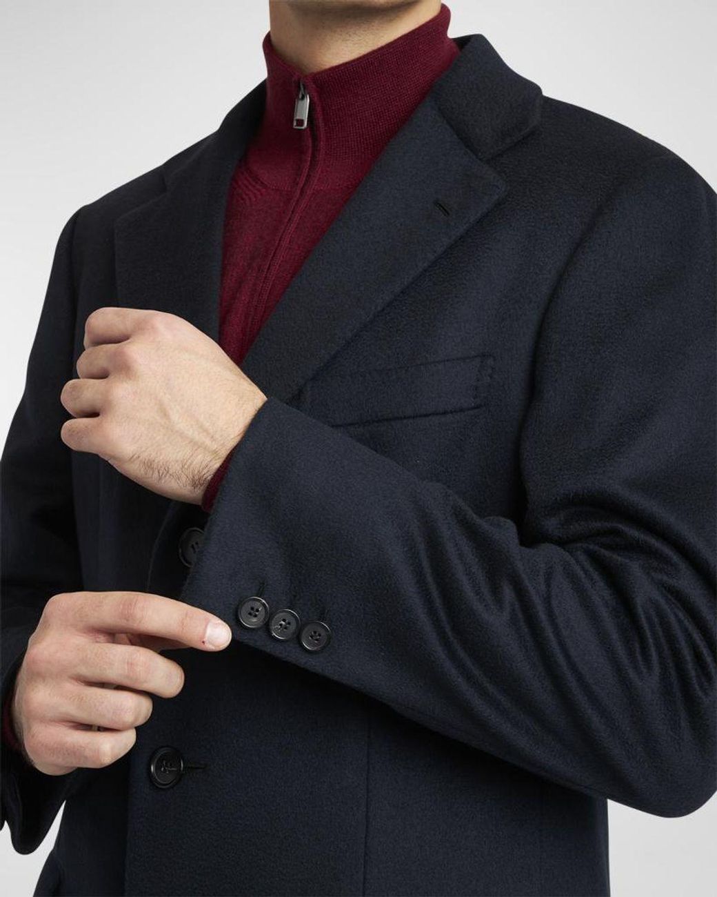 Brioni Blue Apos;S Solid Wool Topcoat for men