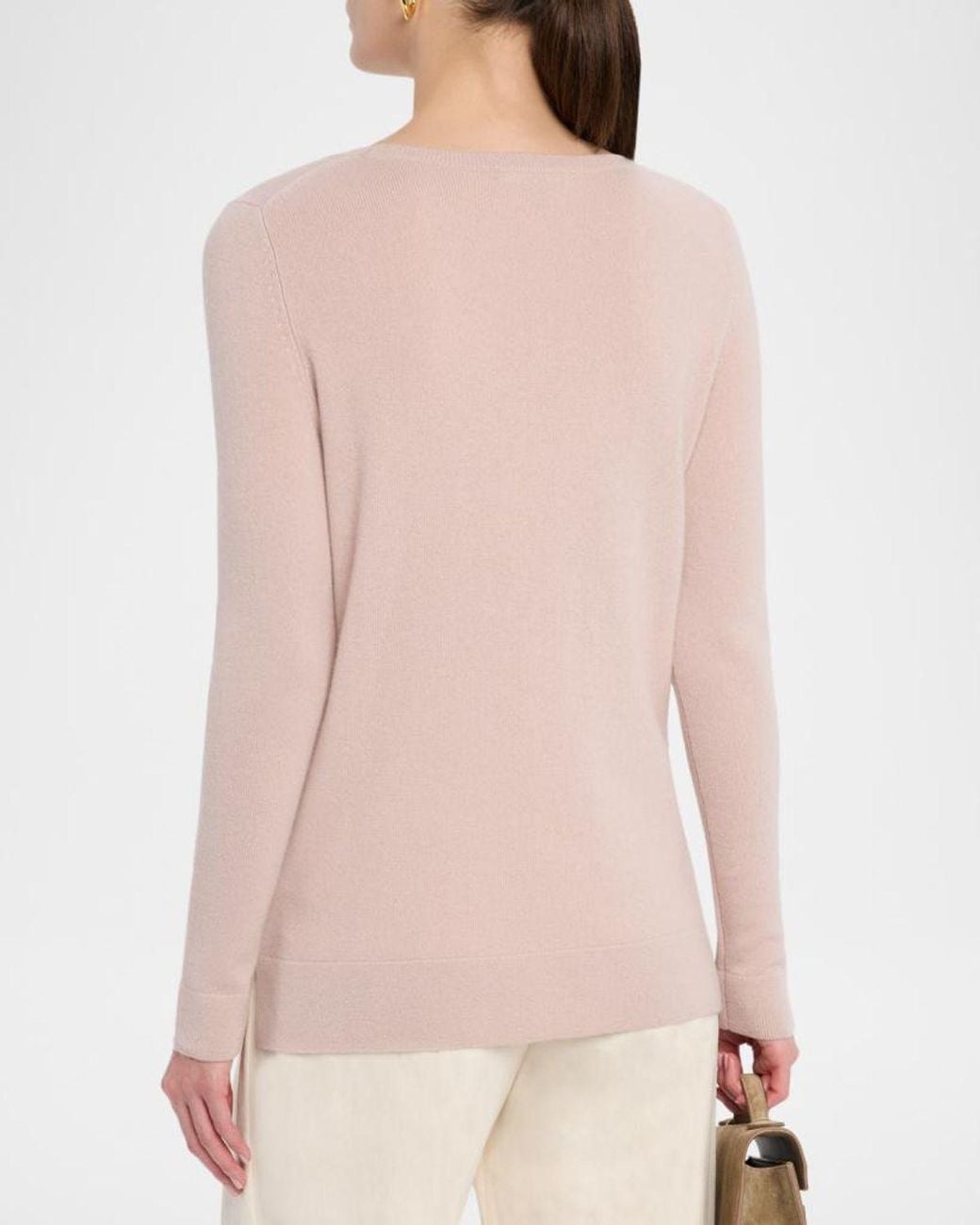 Neiman Marcus Pink Cashmere Basic Crewneck Top