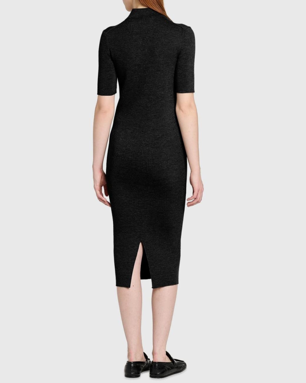 Jil Sander Black Short-Sleeve Rib Knit Midi Polo Dress
