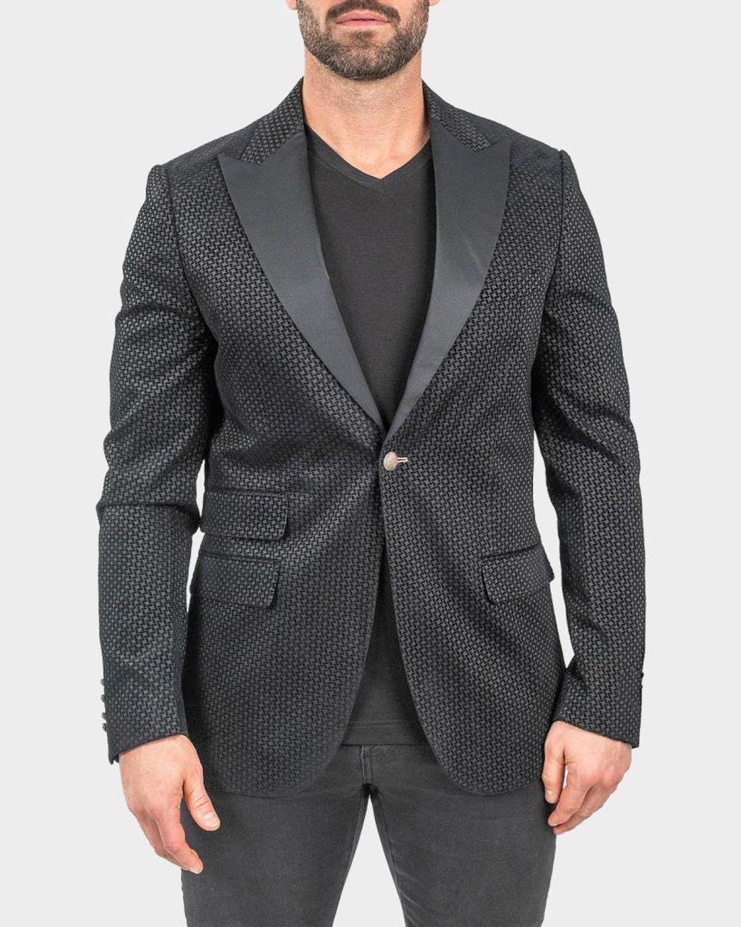 Maceoo Gray One-Button Blazer for men