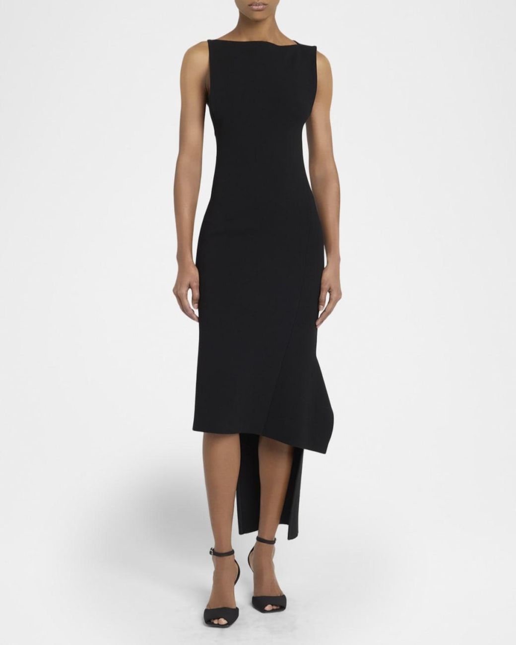 courreges-boat-neck-sleeveless-high-low-midi-dress-in-black-lyst