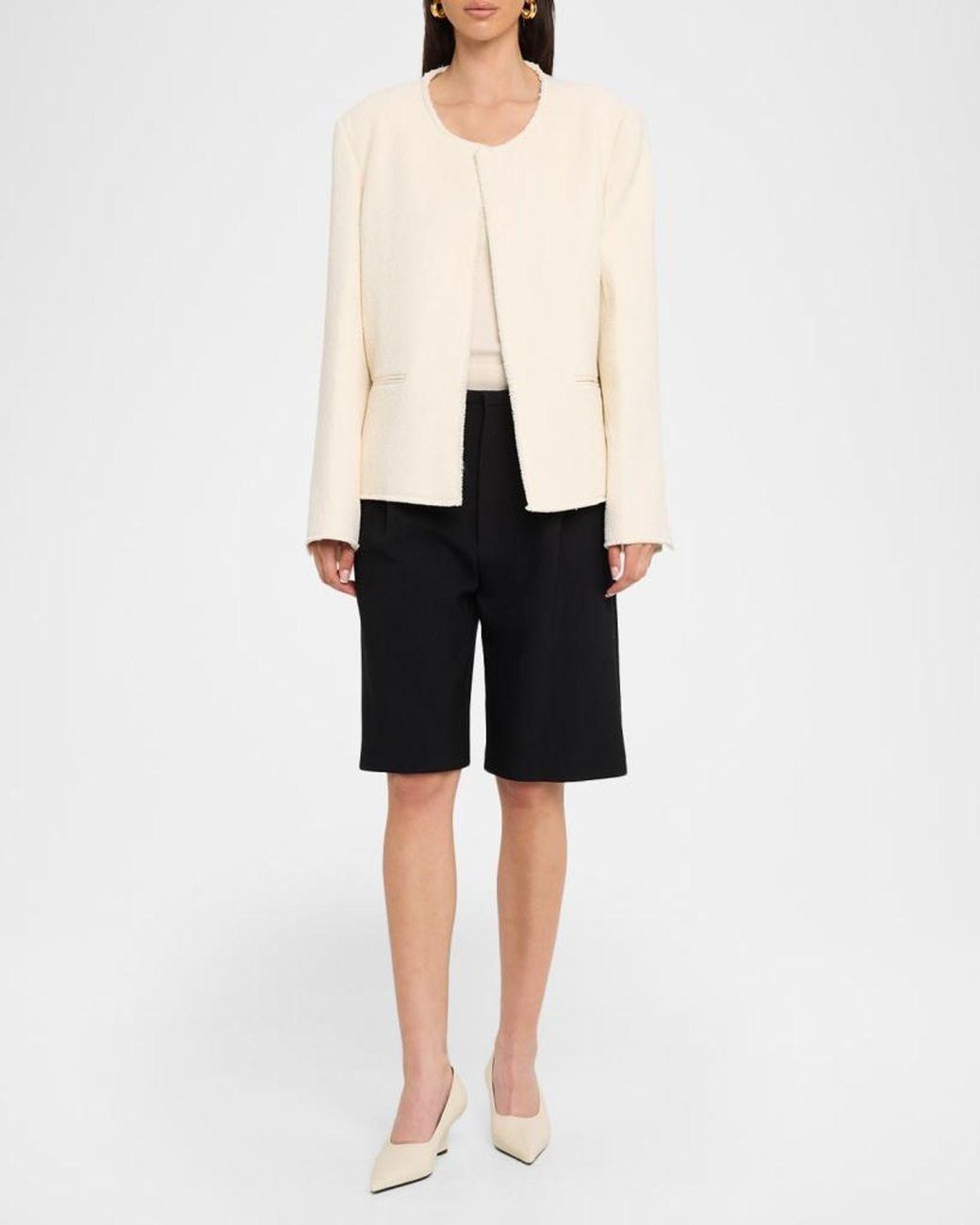 Totême Natural Open-Front Bouclé Blazer Jacket
