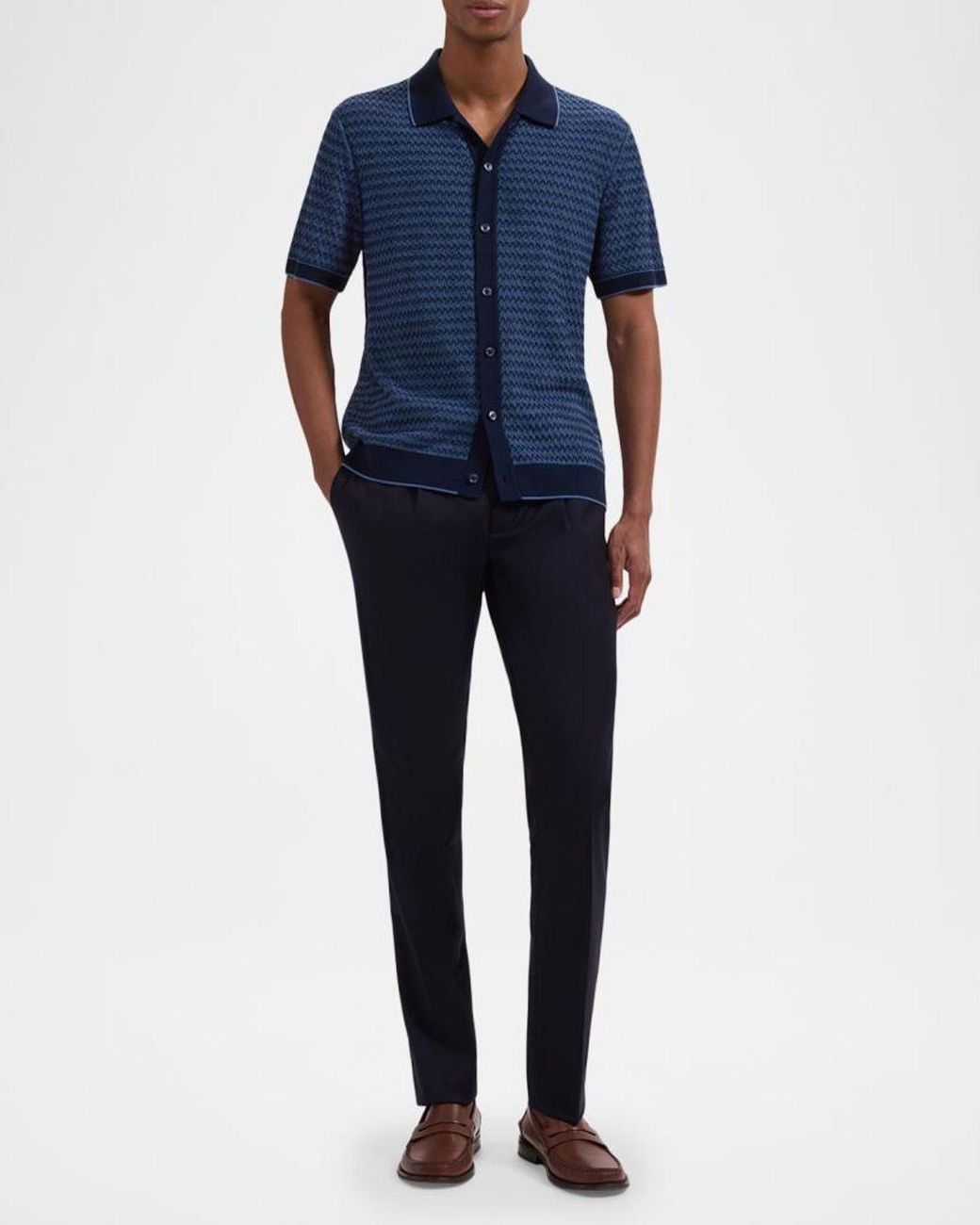 Bugatchi Blue Apos;S Two-Tone Honeycomb Button-Front Sweater for men