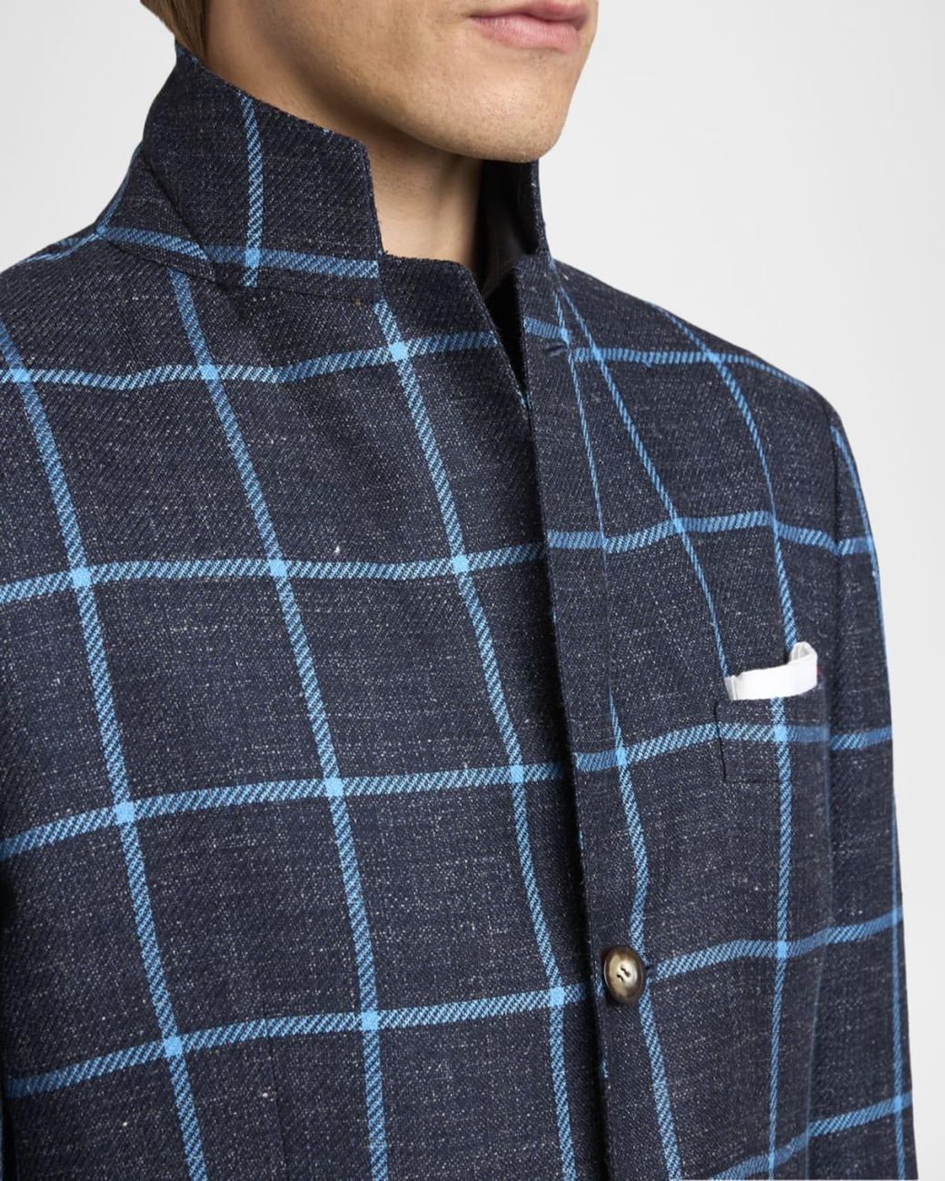 Kiton Blue Apos;S Windowpane Check Cashmere-Blend Blazer for men