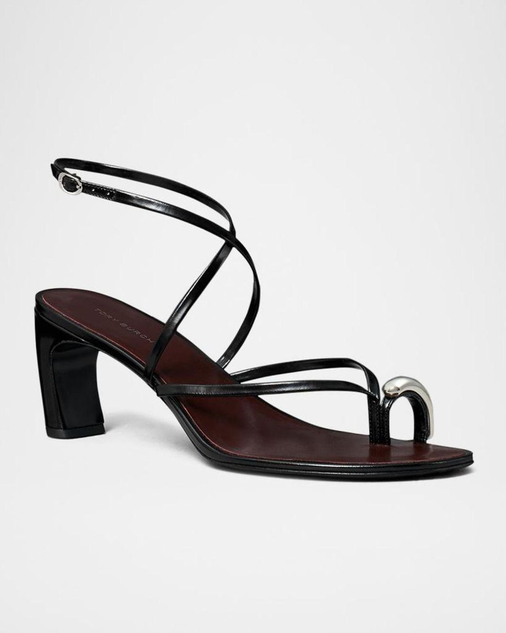 Tory Burch Black Pierced Multi-Strap Heeled Sandal