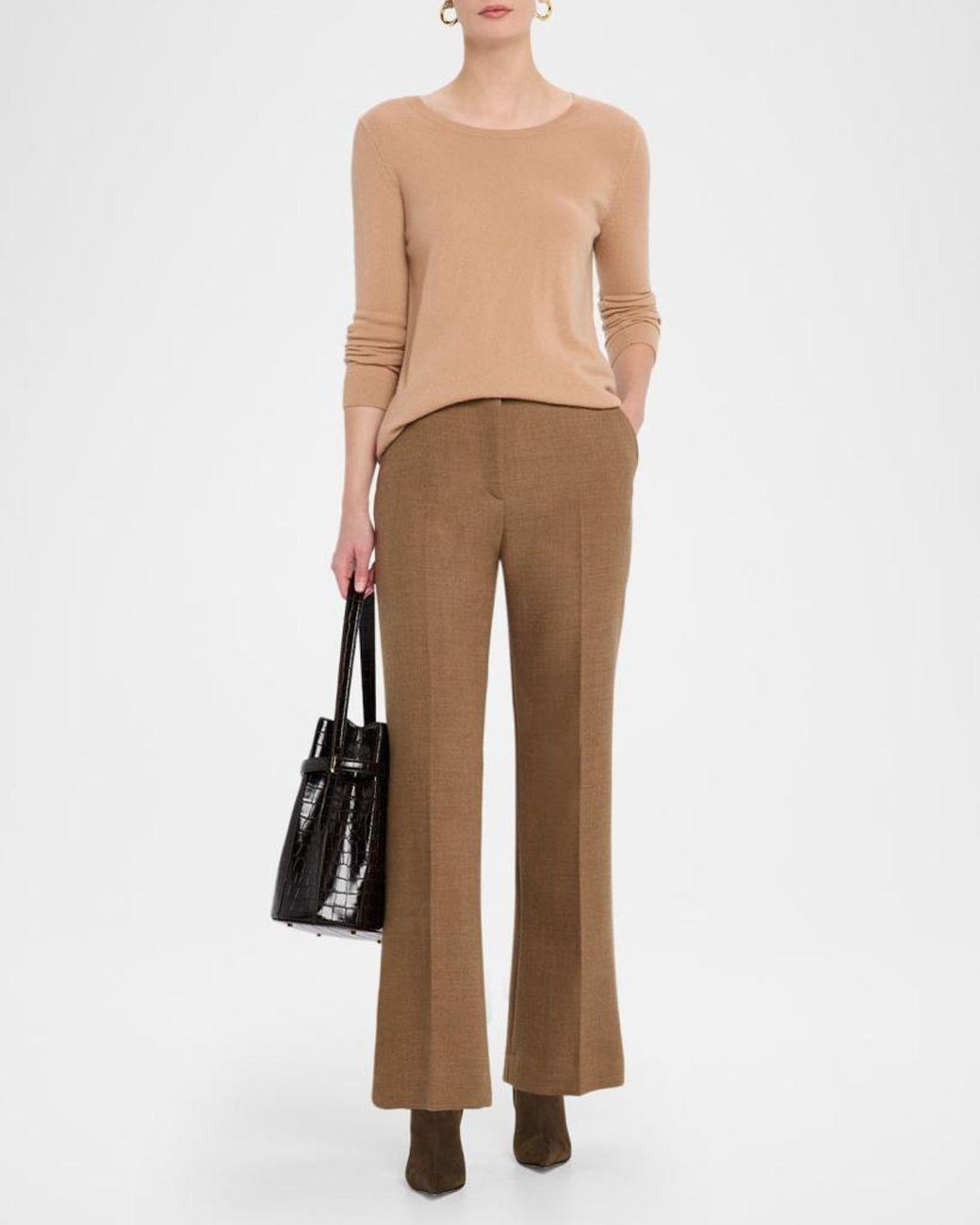 Neiman Marcus Natural Cashmere Basic Crewneck Top