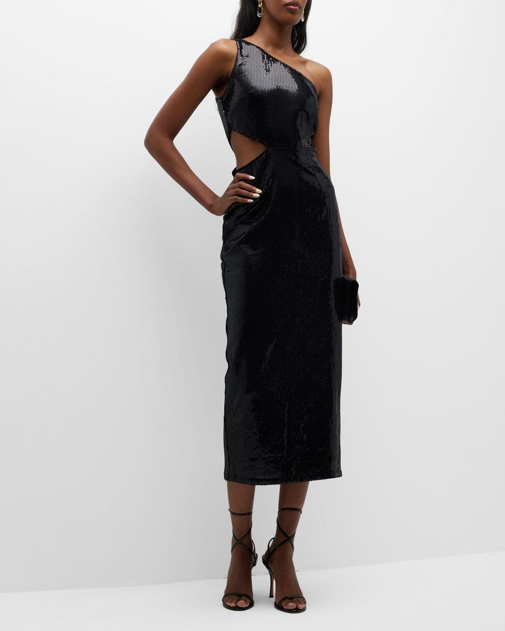 Bardot Lithium Sequin One-shoulder Midi Dress in Black | Lyst
