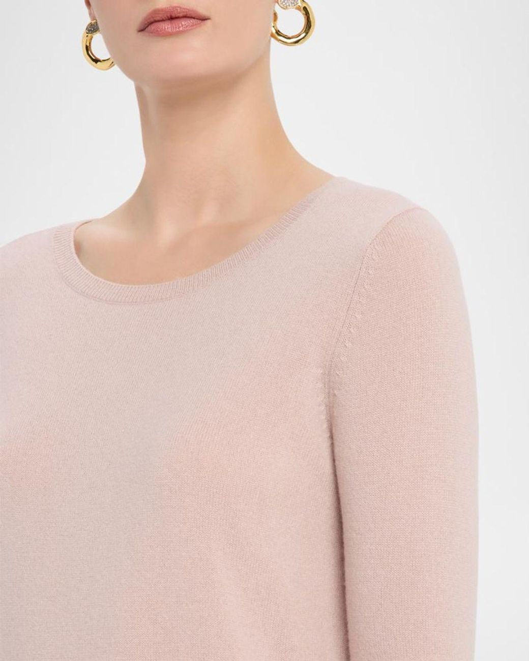 Neiman Marcus Pink Cashmere Basic Crewneck Top