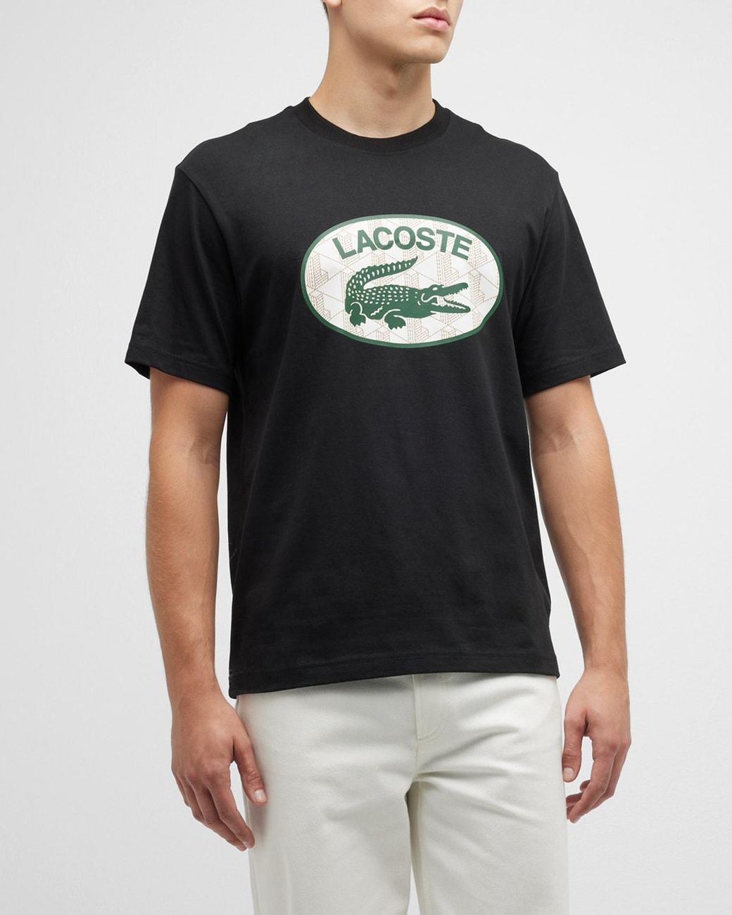 Lacoste Monogram Crocodile Logo T-shirt in Black for Men | Lyst