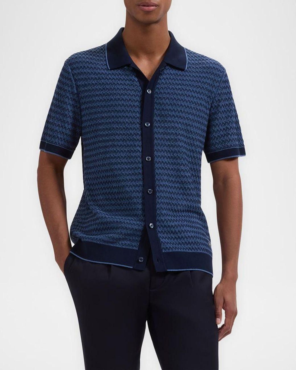 Bugatchi Blue Apos;S Two-Tone Honeycomb Button-Front Sweater for men
