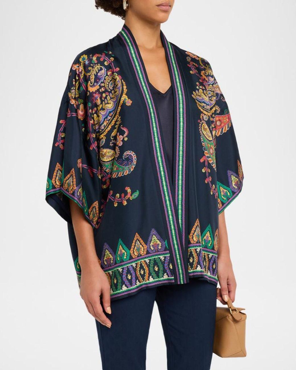 Etro Blue Paisley Silk Open Jacket