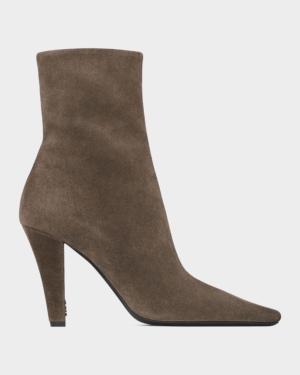 Saint Laurent 95Mm Jill Suede Ankle Booties in Brown | Lyst