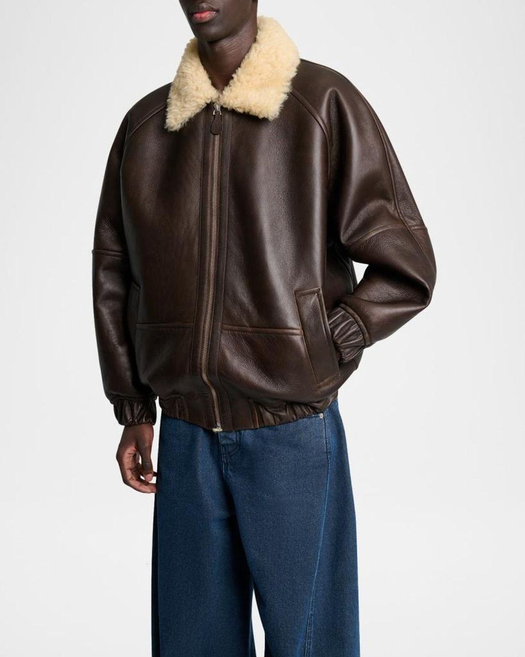 Jacquemus Black Apos;S Leather And Shearling Bomber Jacket for men